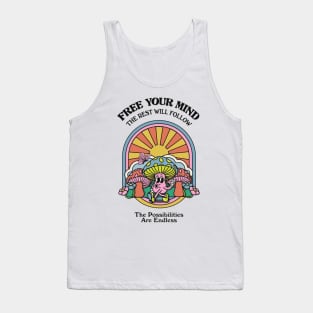 Free Your Mind - Psychedelic Mushroom Art T-Shirt with Popular Quotes in 80's Style Tank Top